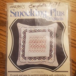 Handcrafts Smocking Plus Geometric Border Pillow Embroidery Kit, 1984, New!